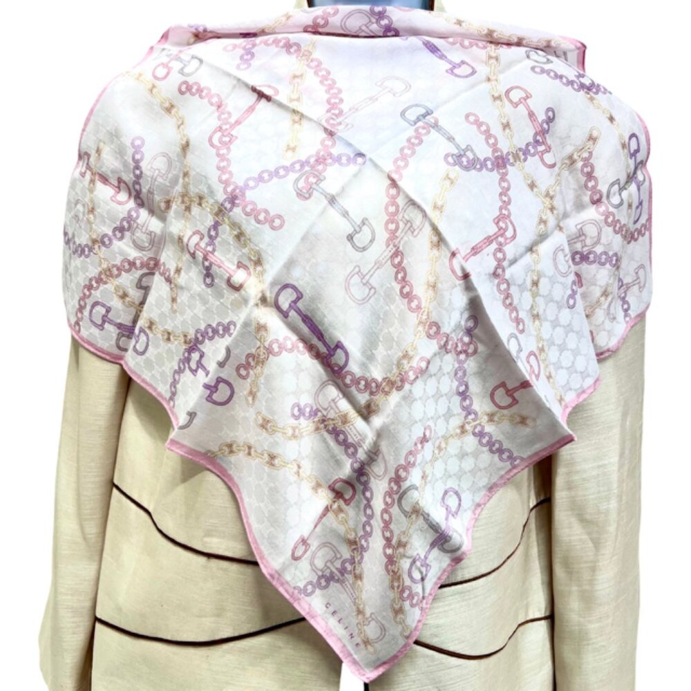 Unused Lg collect Celine Paris Mini Scarf 23"Cotton light pink  purple logo ( 61